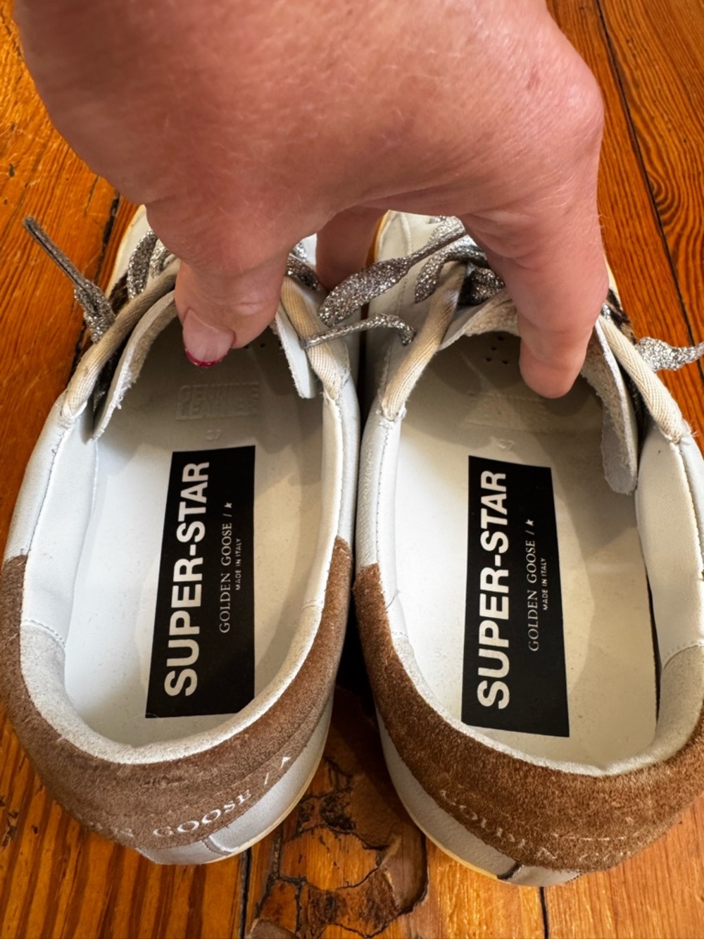 Golden Goose White Sneakers with Brown Suede Heel and Leopard Star - Picture 5 of 8